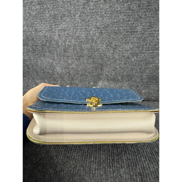 Alice Yardley Blue Ostrich Embossed Leather Top Handle Bag with Scarf Accent - Picture 5 of 11